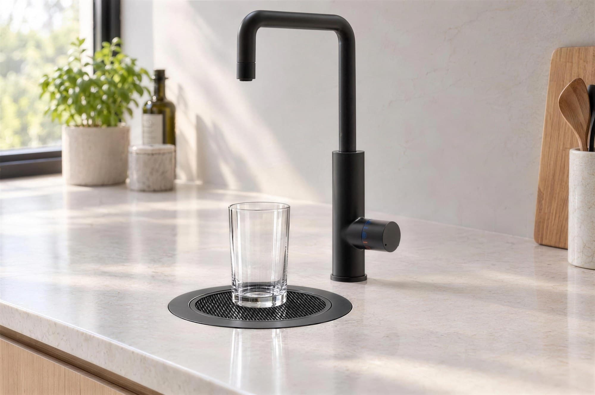 S3 Dial tap, Matt Black, light worktop