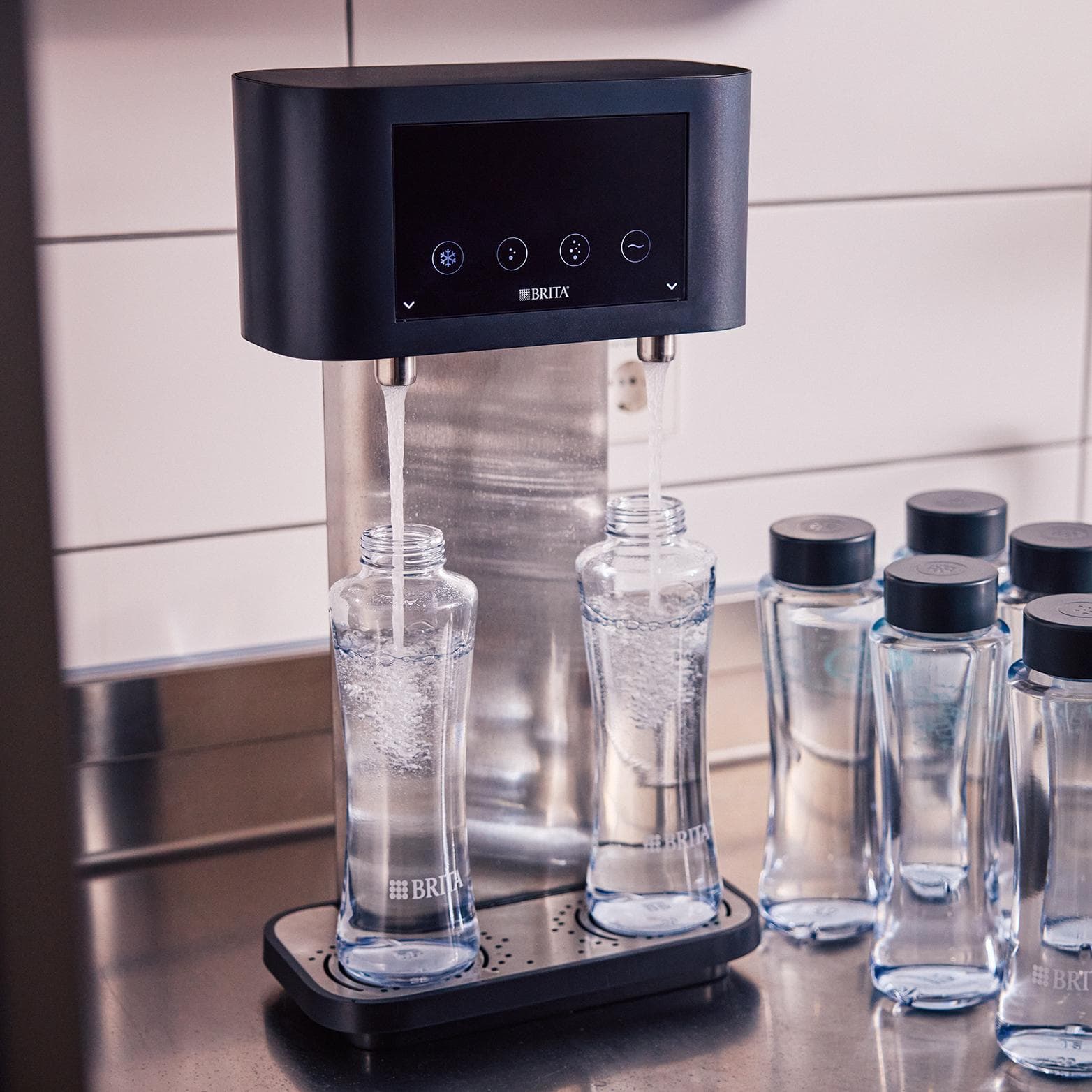 BRITA Fill T-Tap filling two reusable water bottles at once